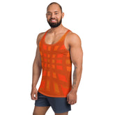Coastal Breeze Men's Tank Top displayed on a beach background, highlighting summer vibes.